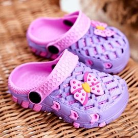 NEWS Chinelos infantis de espuma Crocs Violet Bow Susan roxo 1