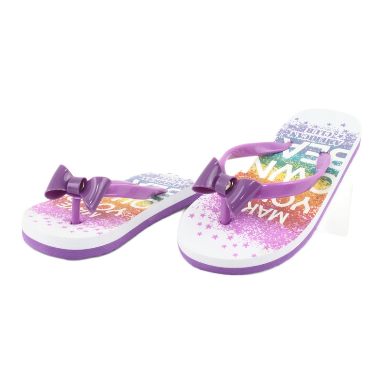 American Club Chinelos de garotas, flip -flops roxos com um arco tolet 1