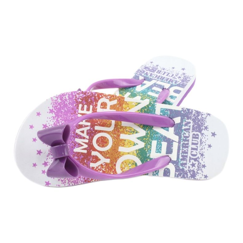 American Club Chinelos de garotas, flip -flops roxos com um arco 2
