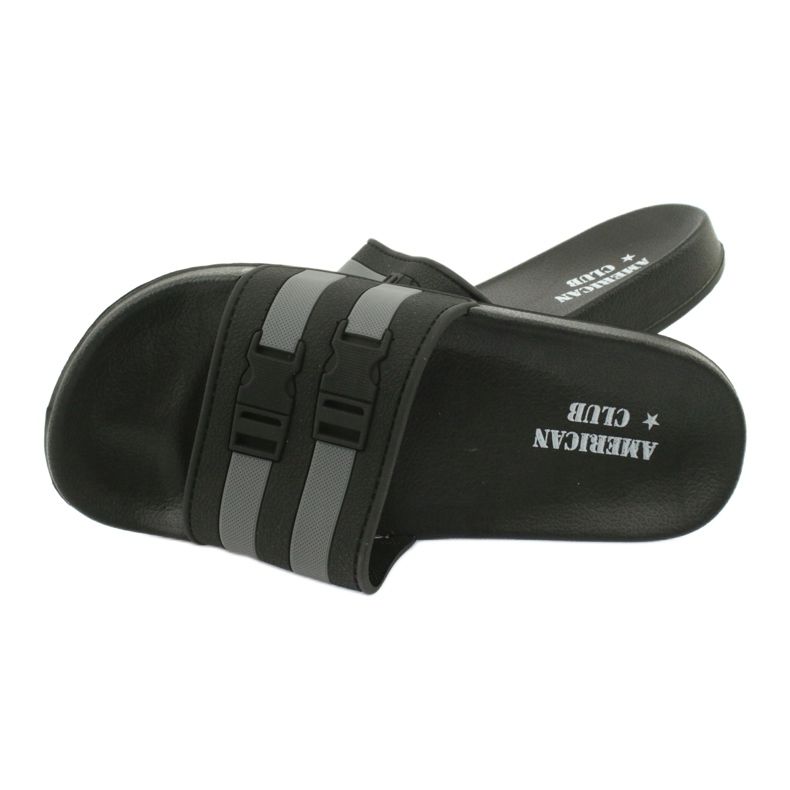 American Club Chinelos de piscina American NH16 de duas listras preto cinza 2