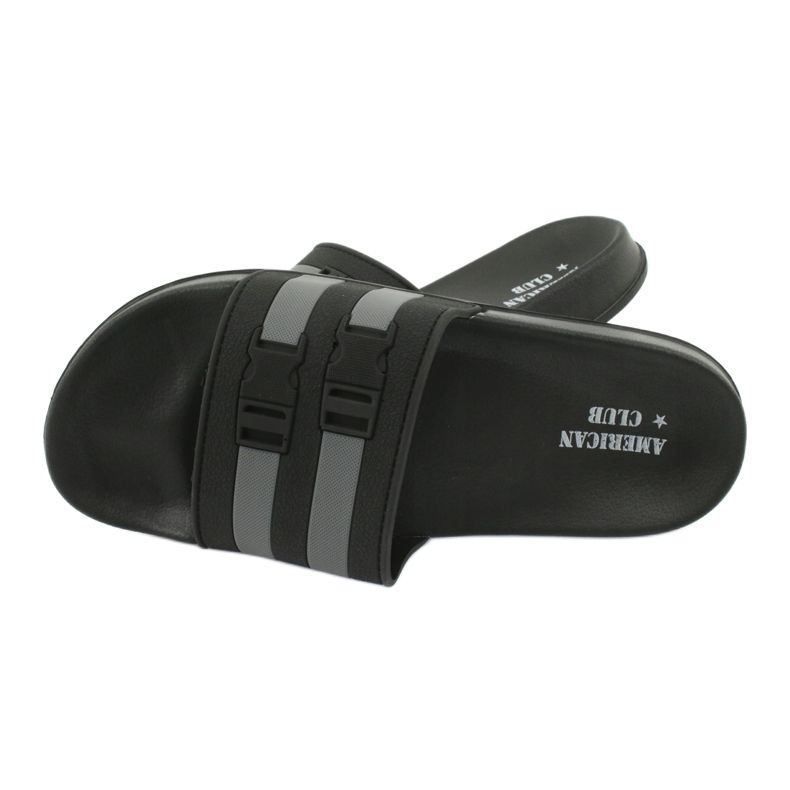 American Club Chinelos americanos de duas listras masculinos NH15 preto cinza 3