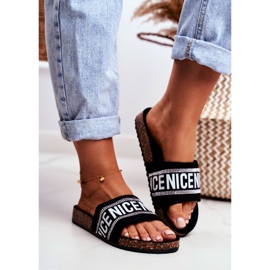 EVE Chinelos femininos pretos em cortiça com strass BeNice 2