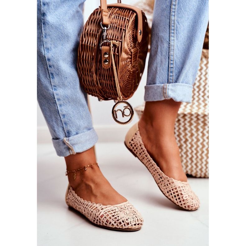 Lu Boo Feminino Bege Openwork Ballerinas Trançado Carry 1