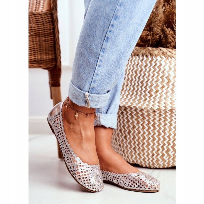 Lu Boo Feminino Bailarinas Prata Openwork Trançado Carry cinza 1