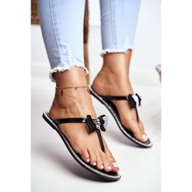 LU BOO Chinelos femininos de borracha pretos chinelos strass Lissy 1