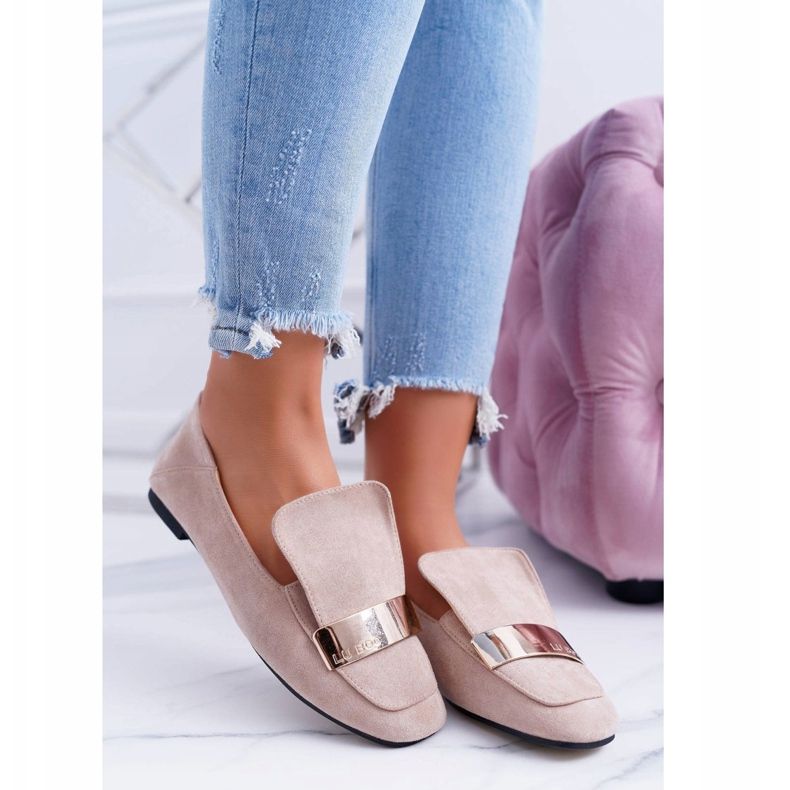 Mocassins femininos com um prato Golden Lords Beige Lu Boo Harlem bege 1