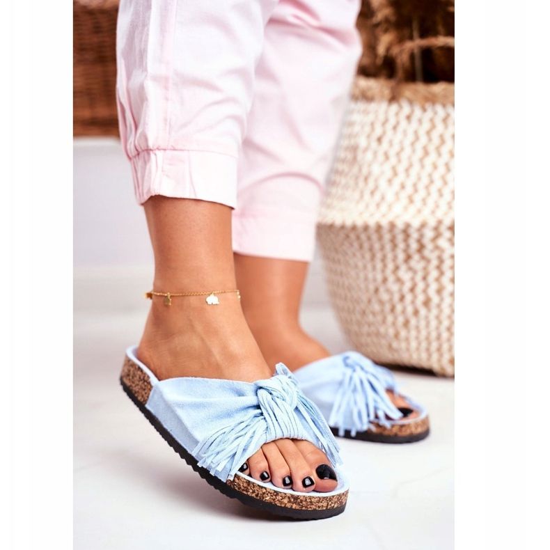 BUGO Chinelos femininos azuis na marina de cortiça azul 2