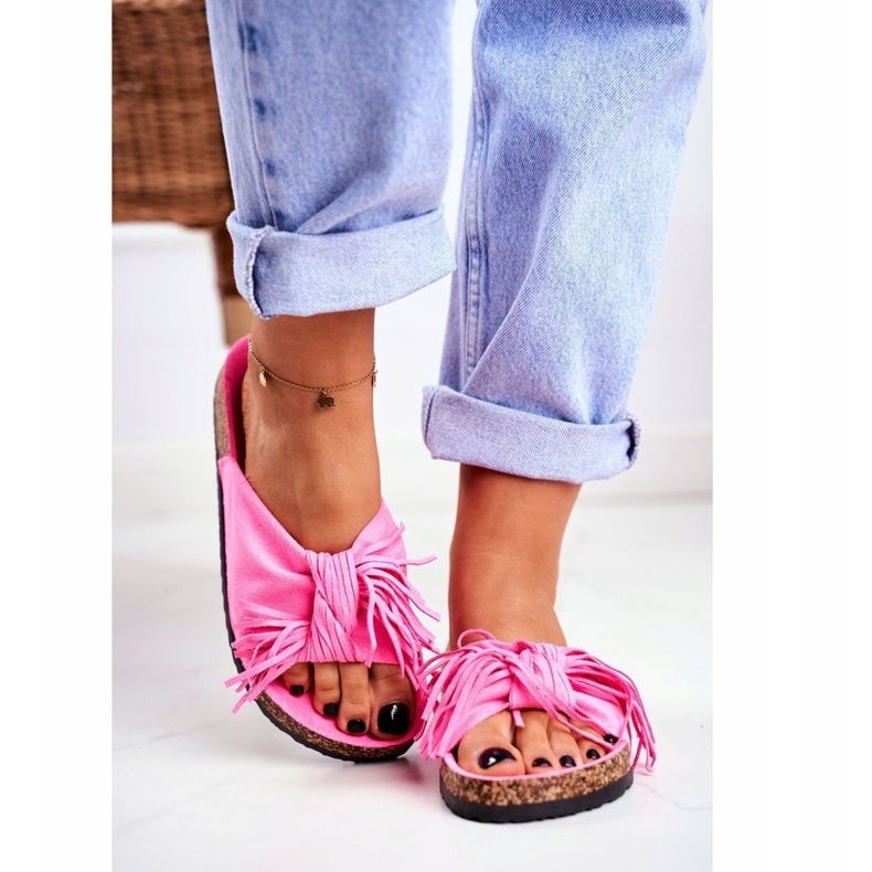 BUGO Chinelos fluo rosa feminino na marina Cork Fringe 2