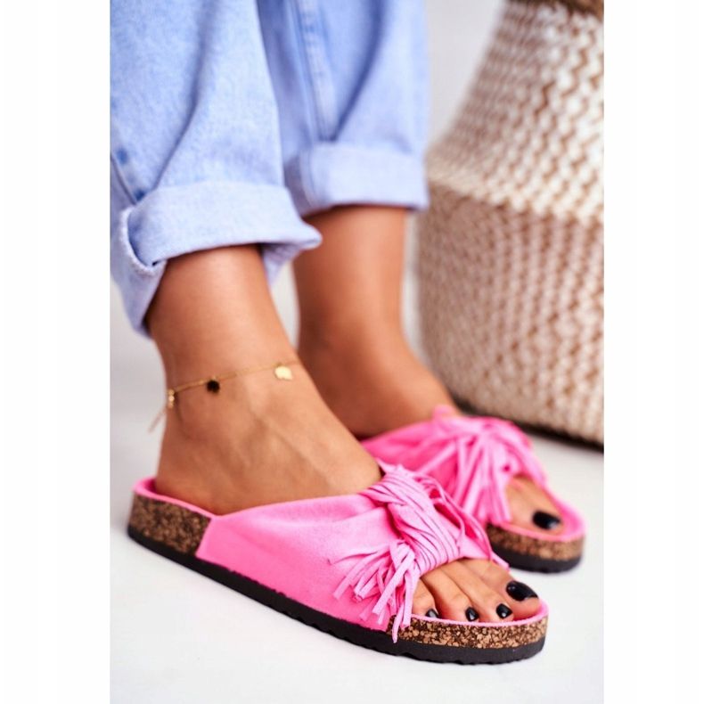 BUGO Chinelos fluo rosa feminino na marina Cork Fringe 1