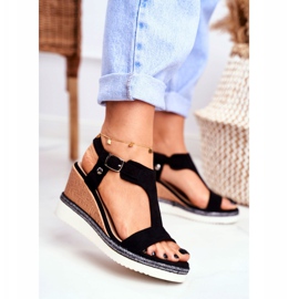 BUGO Sandálias femininas com cunha preta rosa preto 2