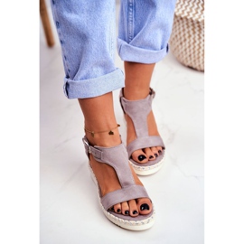 BUGO Sandálias femininas em cunha cinza rosa 1