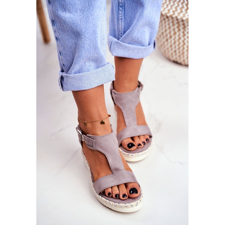 BUGO Sandálias femininas em cunha cinza rosa 1