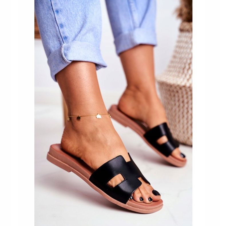 BUGO Chinelos femininos clássicos geométricos pretos 1