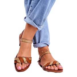 S.Barski Sandálias femininas lisas marrom verão Vibes dourado 4