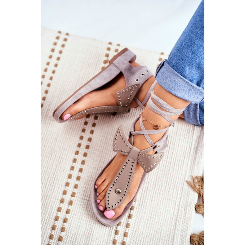 Lu Boo feminino sandálias de amarrar cinza japonesas Mara 3