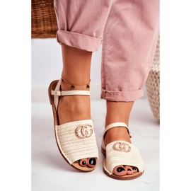 Sandálias planas femininas bege Lu Boo trançado Felicia 2