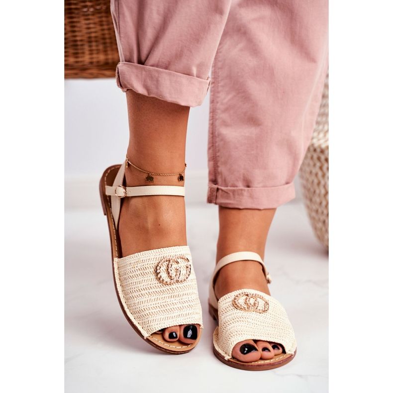 Sandálias planas femininas bege Lu Boo trançado Felicia 2