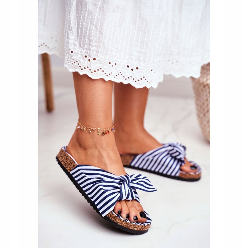 BUGO Chinelos femininos com arcos pin-up azul marinho Verrone branco 1 BUGO Chinelos femininos com arcos pin-up azul marinho Verrone branco 1