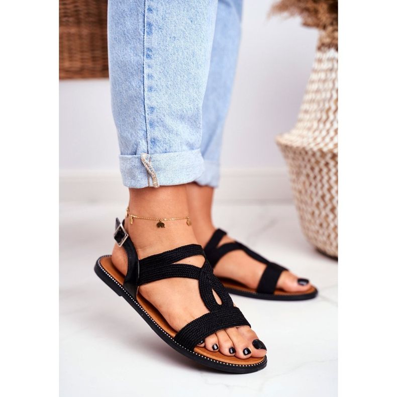 BUGO Sandálias femininas rasas pretas Rachel preto 1