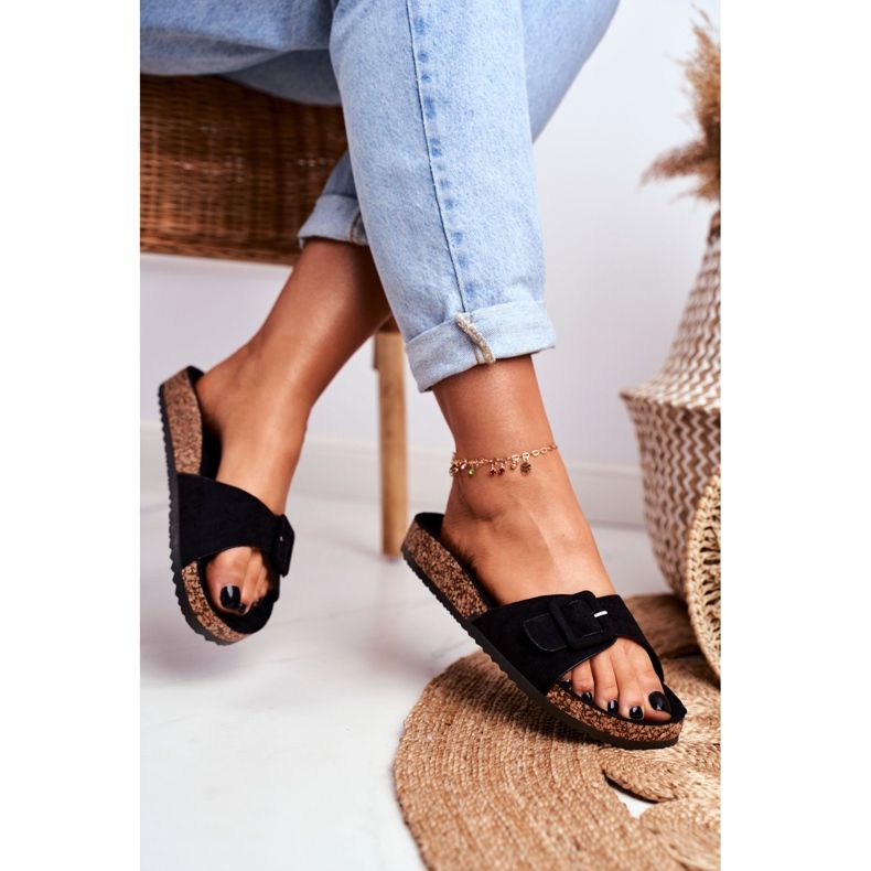 BUGO Chinelos femininos com ajuste de fivela preto rosalina 2