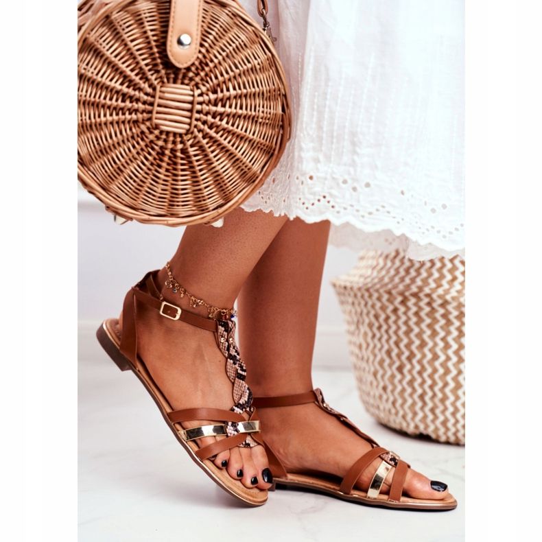 Sandálias femininas elegantes marrom pele de cobra Brooke 2