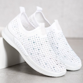 SHELOVET Sapatos Brancos Com Cristais 1