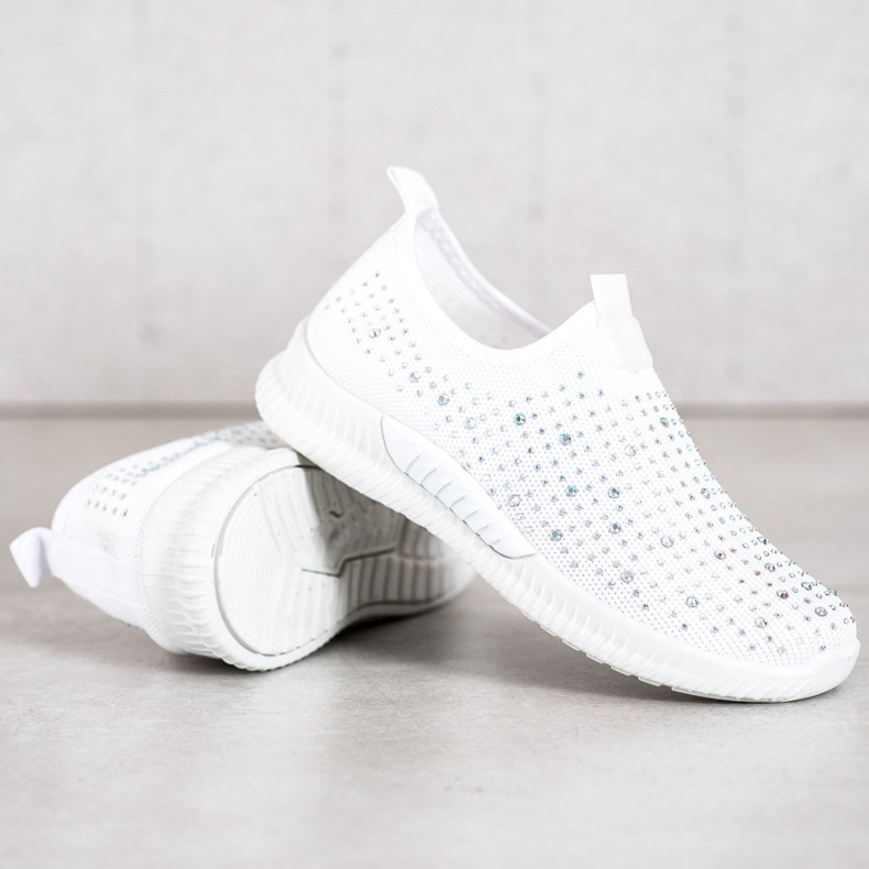 SHELOVET Sapatos Brancos Com Cristais 2