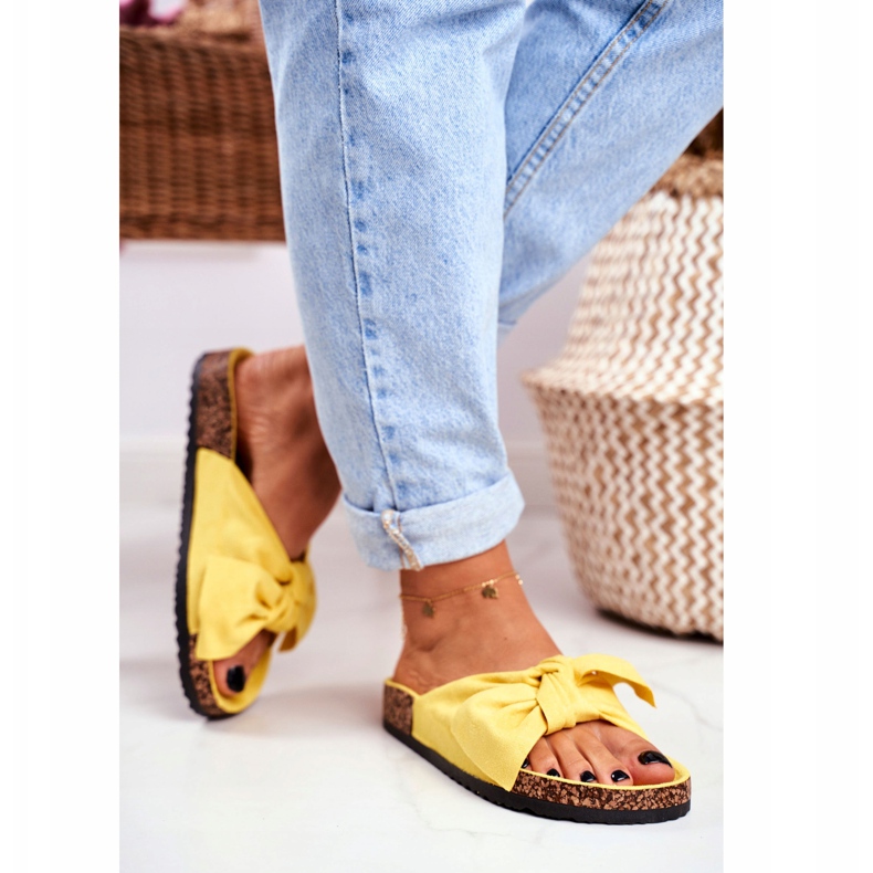 PS1 Chinelos amarelos femininos no Cork Bow Wendy 2