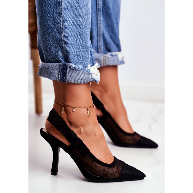 LU BOO Malha Lolita de salto alto feminino preto 1