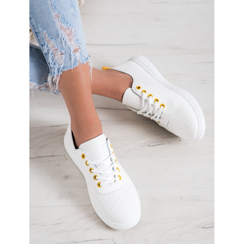 SHELOVET Tênis a céu aberto com couro ecológico branco 2