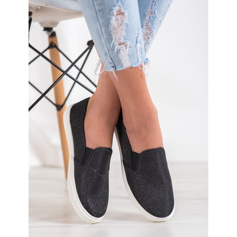 SHELOVET Tênis Slip-on Com Glitter preto 1