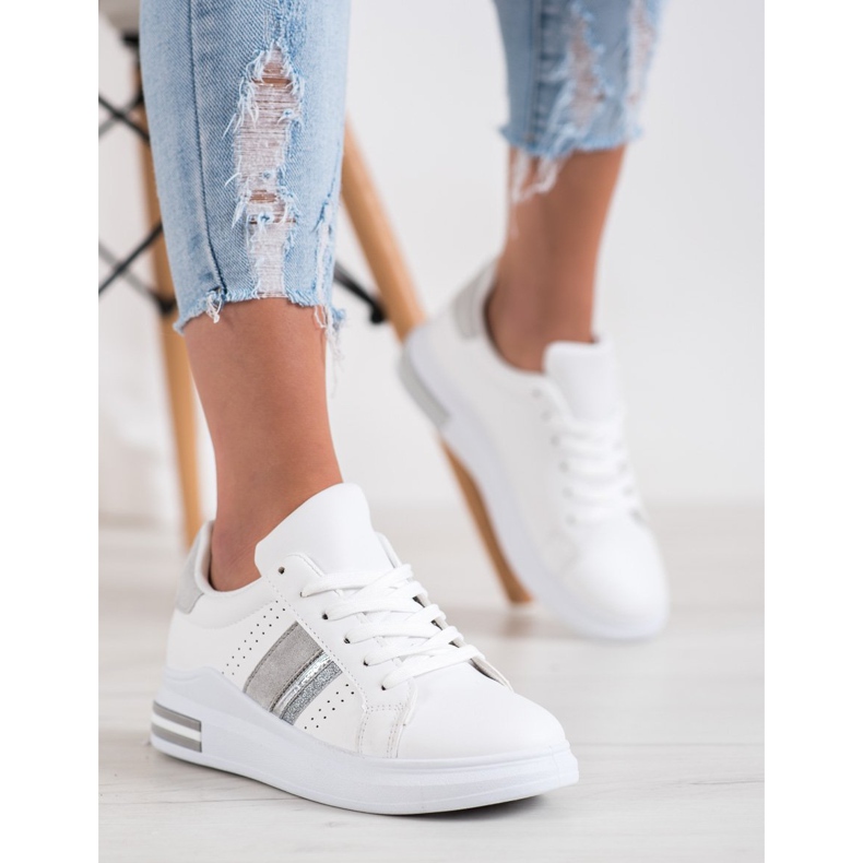 SHELOVET Tênis com inserções de camurça branco 1