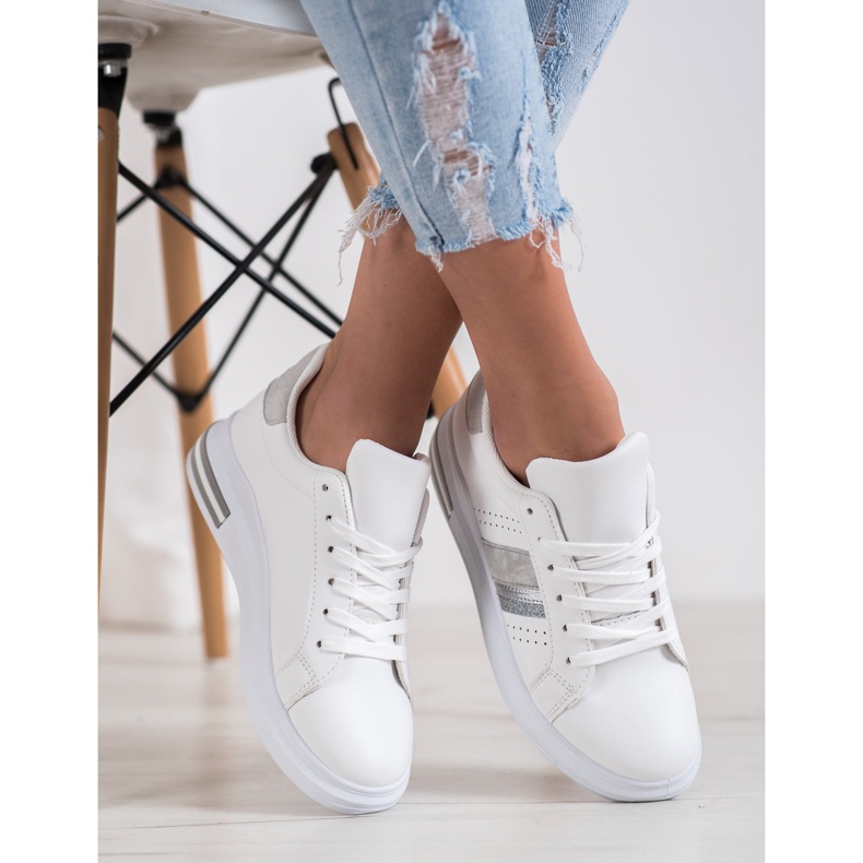 SHELOVET Tênis com inserções de camurça branco 2