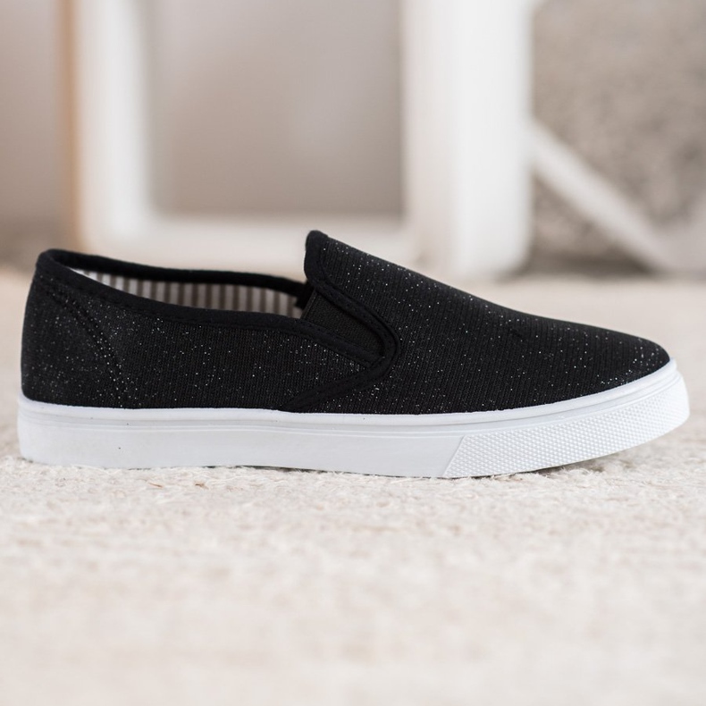 SHELOVET Slipons pretos com brilho 2
