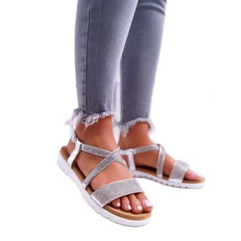 Sandálias Lu Boo Femininas com Zircônia Cúbica 406-5 Silver Stella cinza 1