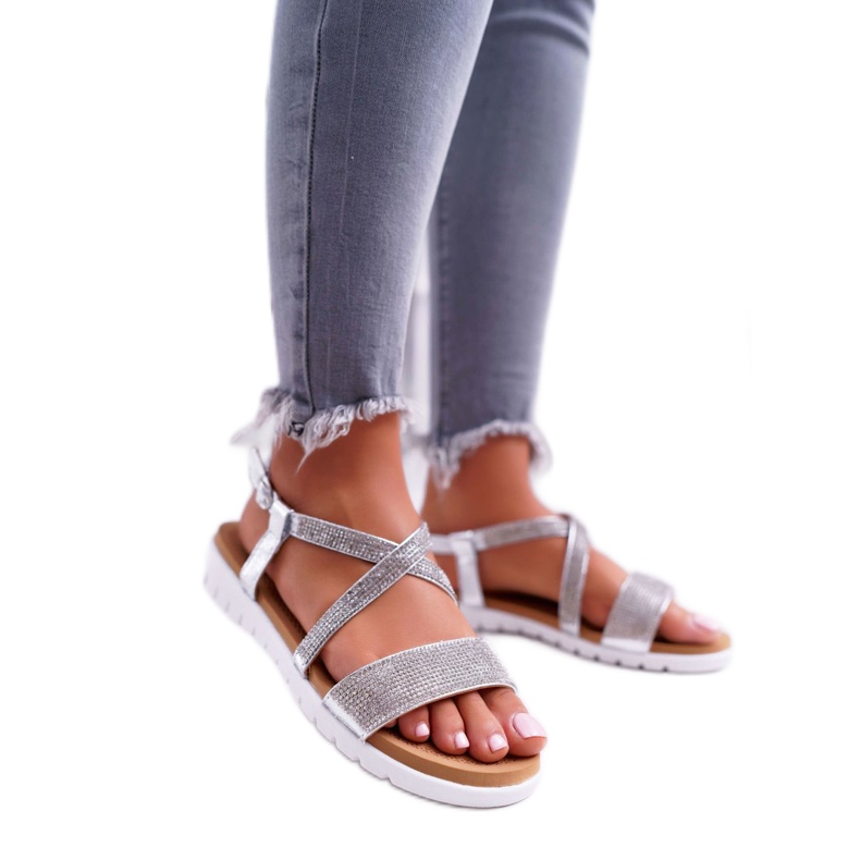 Sandálias Lu Boo Femininas com Zircônia Cúbica 406-5 Silver Stella cinza 1