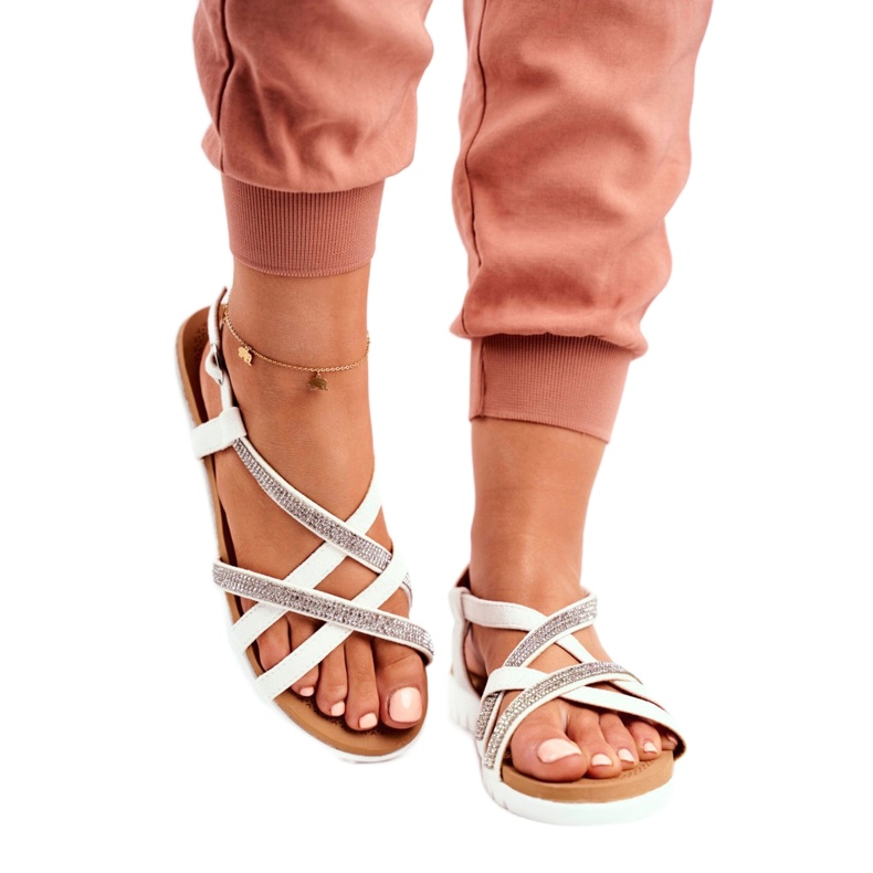 Sandálias Lu Boo Femininas com Zircônia Cúbica 406-6 White Feen branco cinza 3