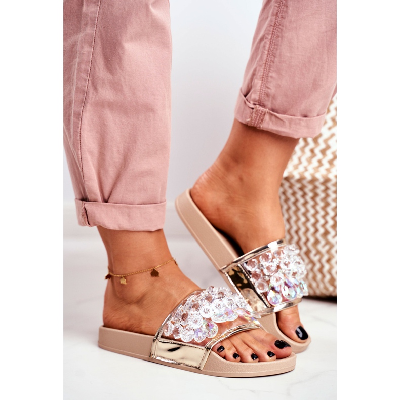 Chinelos femininos Lu Boo Cristais Bege Bobbi 2