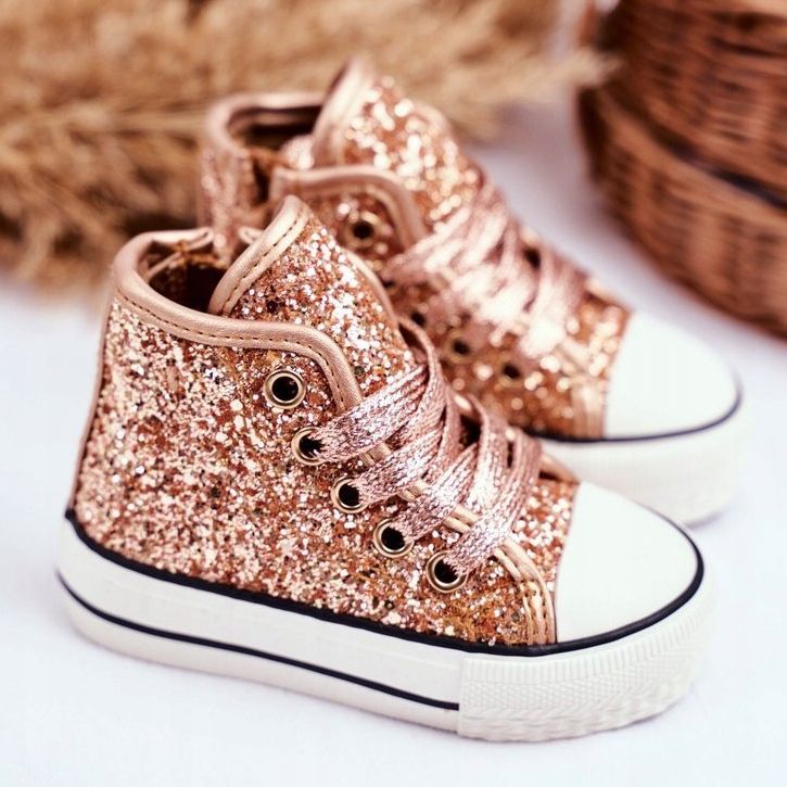 FRROCK Tênis infantil de alto brilho dourado aliado 2