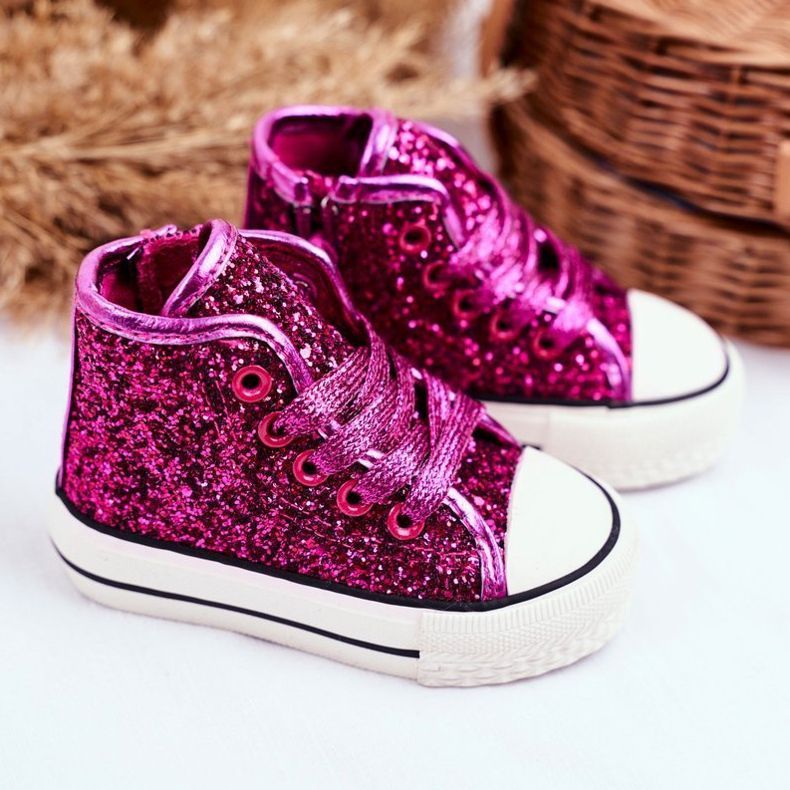 FRROCK Tênis infantil de alto brilho rosa aliado 1