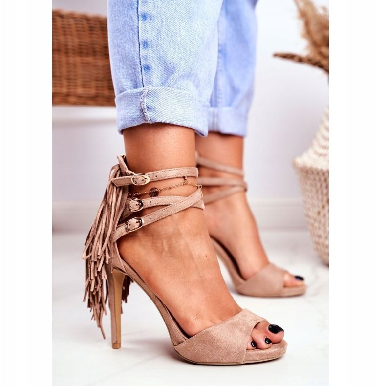 LU BOO Carnaval de sandálias femininas em um gladiador de salto alto bege 1