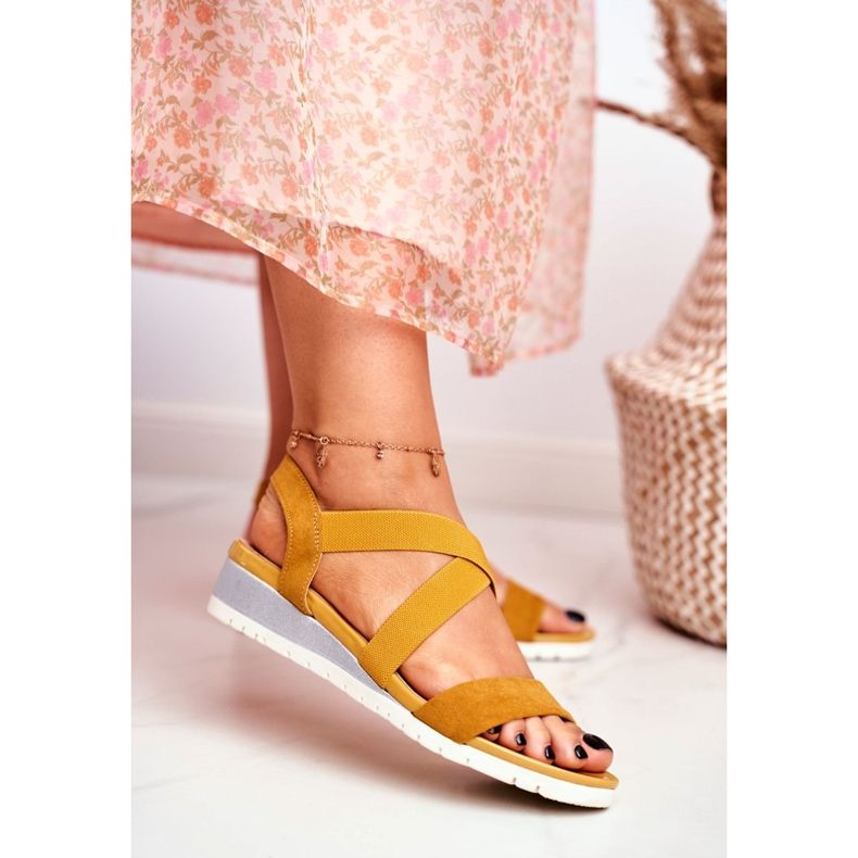 PS1 Sandálias femininas com cunha amarelo Harpista deslizante 2