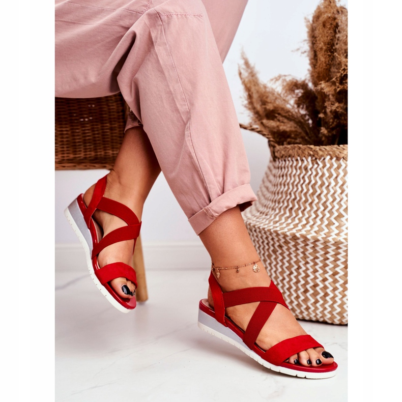 PS1 Sandálias femininas com cunha vermelha Harper Slip-on vermelho 2 PS1 Sandálias femininas com cunha vermelha Harper Slip-on vermelho 2