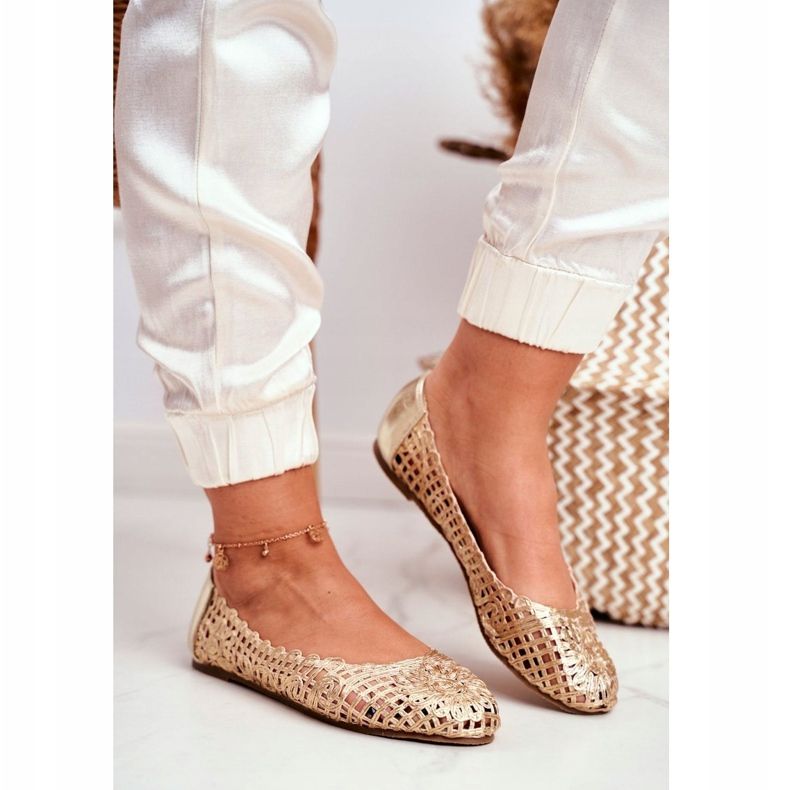 Lu Boo feminino bailarinas ouro a céu aberto trançado transporte dourado 1