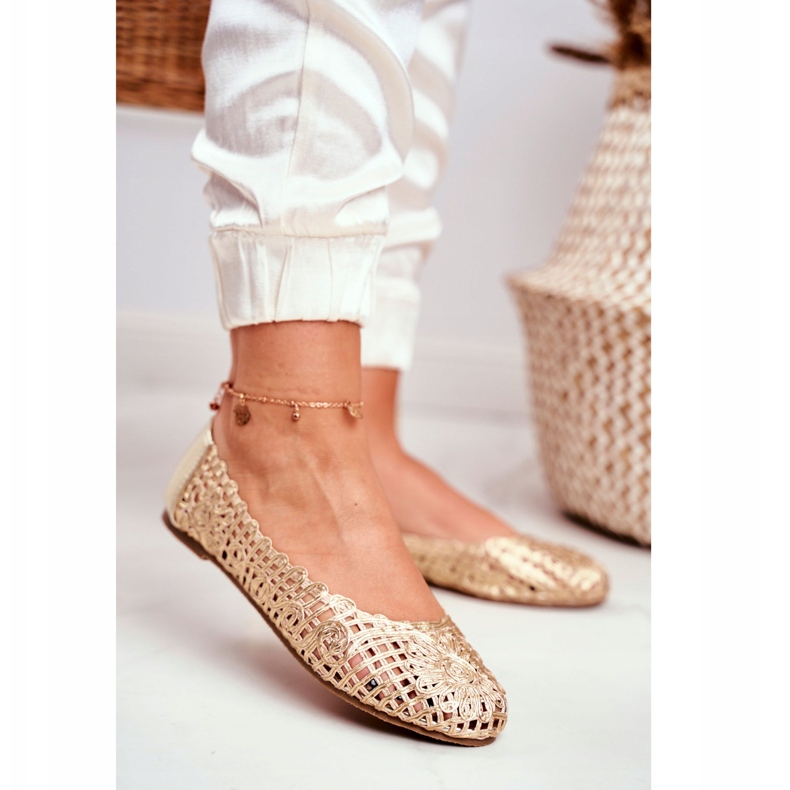 Lu Boo feminino bailarinas ouro a céu aberto trançado transporte dourado 2