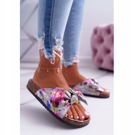 PS1 Chinelos femininos cinza com flores de cortiça Wendy's Bow rosa 2 PS1 Chinelos femininos cinza com flores de cortiça Wendy's Bow rosa 2