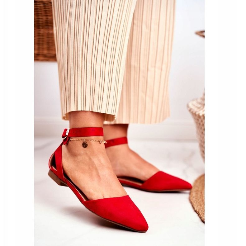PS1 Bailarinas planas vermelhas femininas com cinto com Allison Spitz vermelho 1