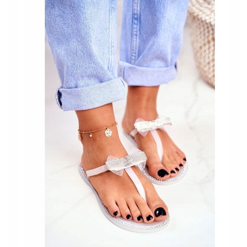 LU BOO Chinelos femininos de borracha branco chinelos strass Lou 1