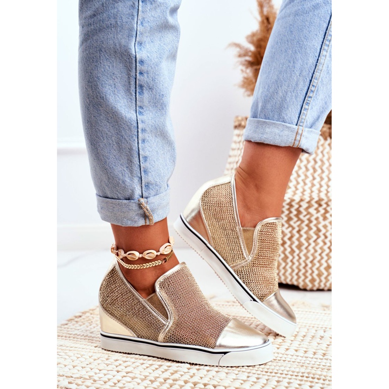 Tênis feminino Lu Boo com malha Golden Morgono dourado 2