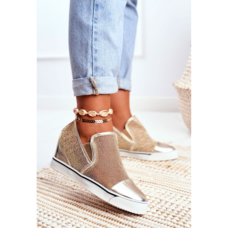 Tênis feminino Lu Boo com malha Golden Morgono dourado 1